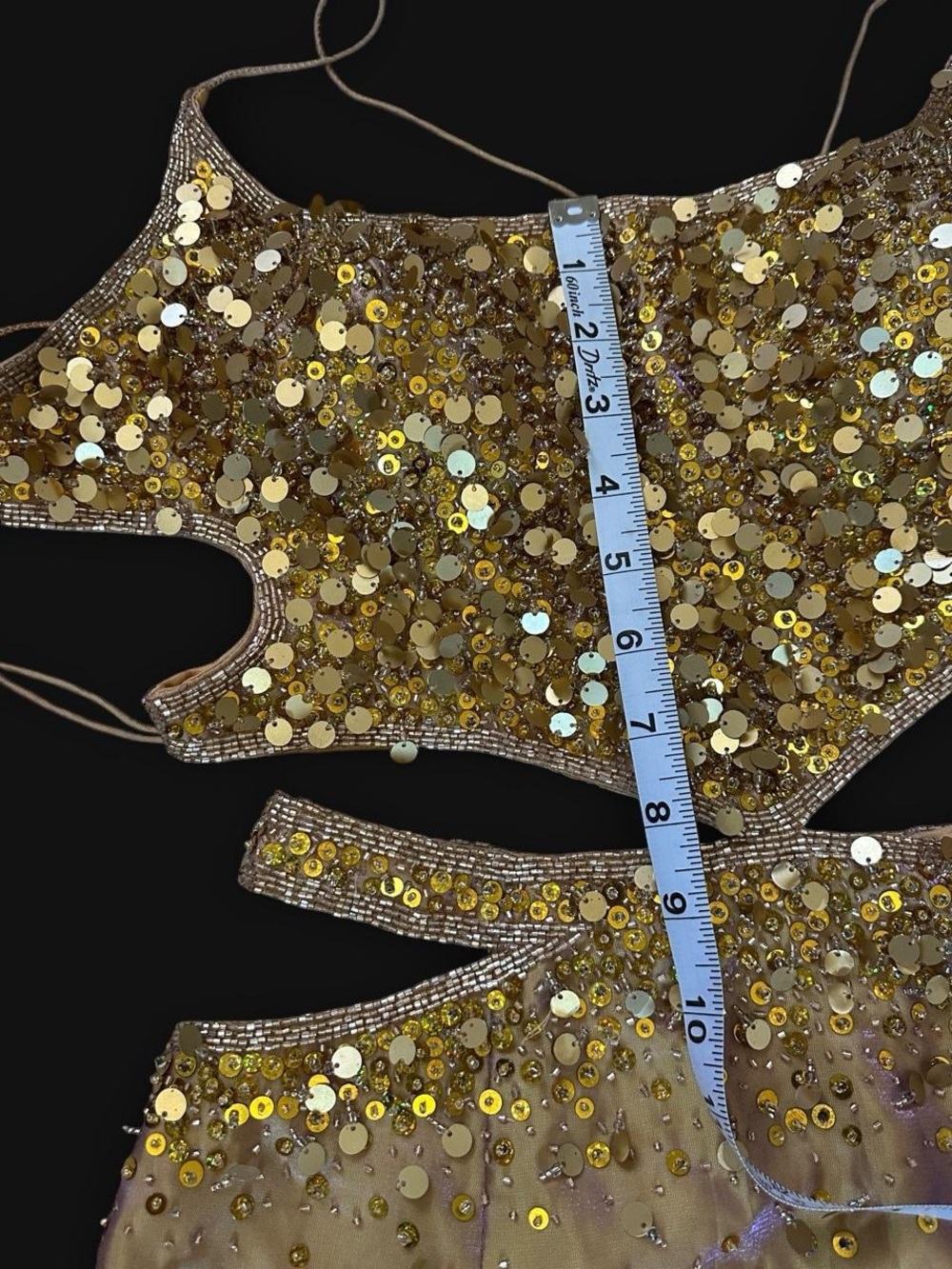 Precious Formals Gold Sequin Backless Dress Top and Skirt Set